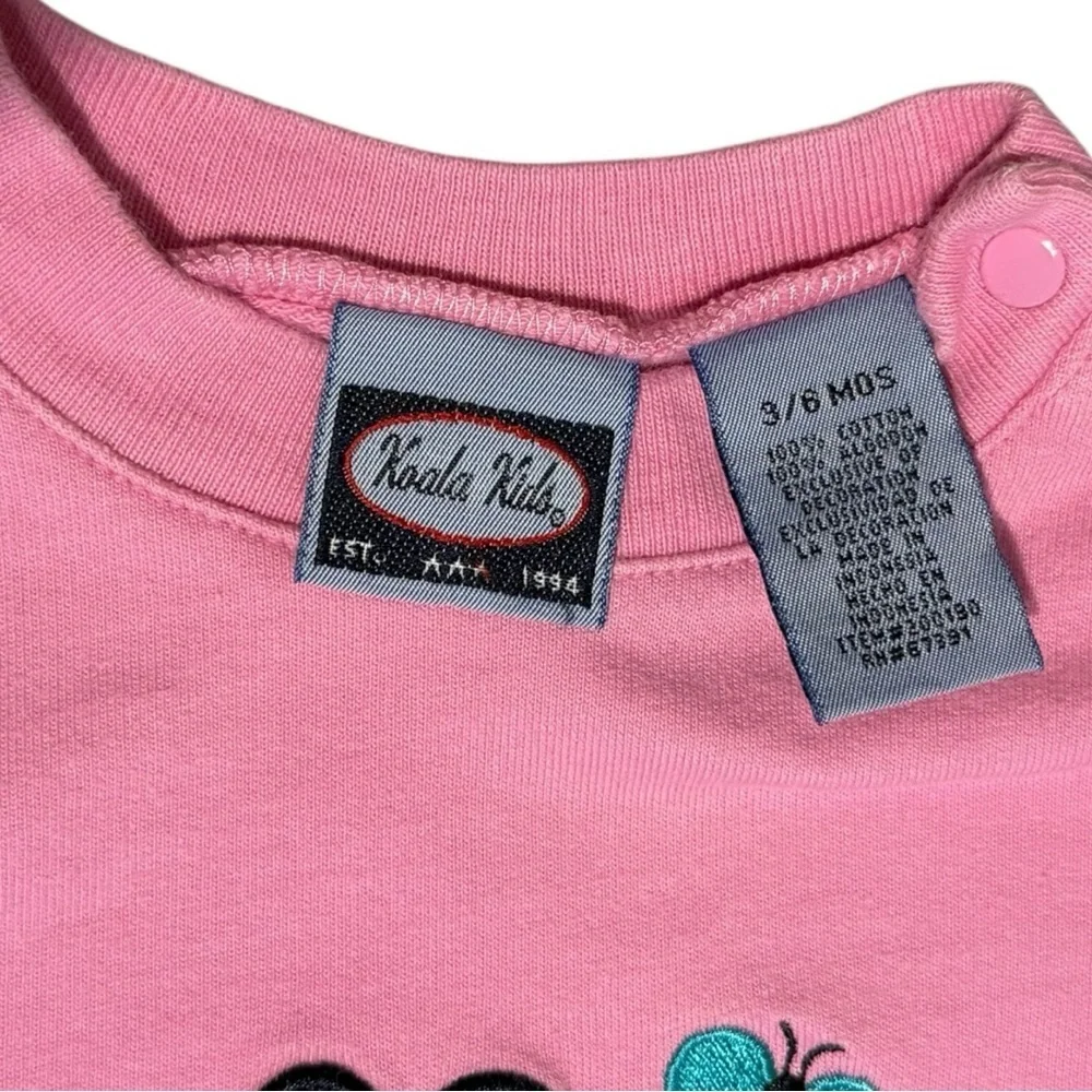 Vintage 1990s Koala Kids Pink Embroidered Sweatshirt 3–6M Floral Butterfly Top
